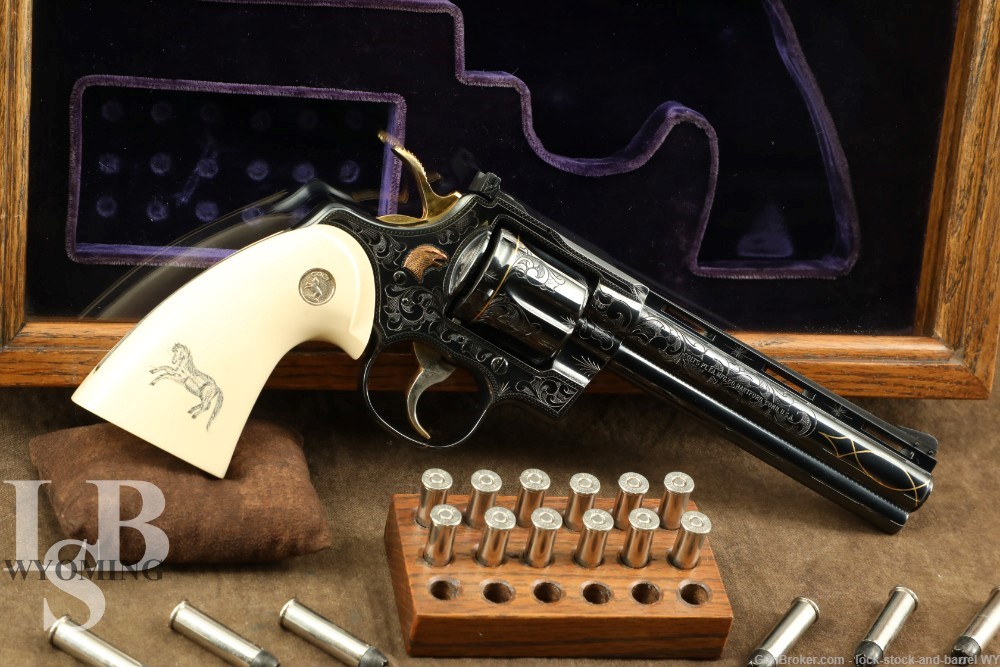 Engraved Colt Python .357 Mag Blue & Gold 6” Revolver & Case K Series