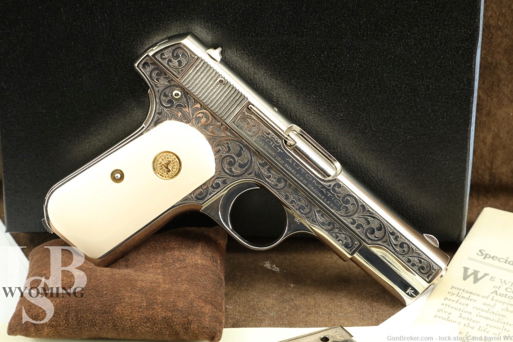 Santiago Leis Engraved Colt 1903 Pocket Hammerless Type III .32 ACP Pistol