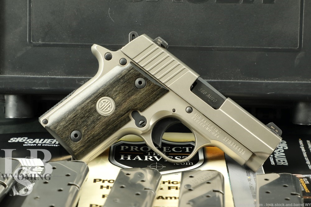 Sig P238 -380-HD-NI Electroless Nickel with grey wood grips .380cal