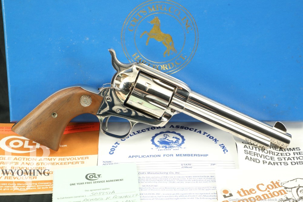 Colt 3rd Gen Single Action Army SAA P1856 Nickel 5 1/2″ .45 Revolver, 1994